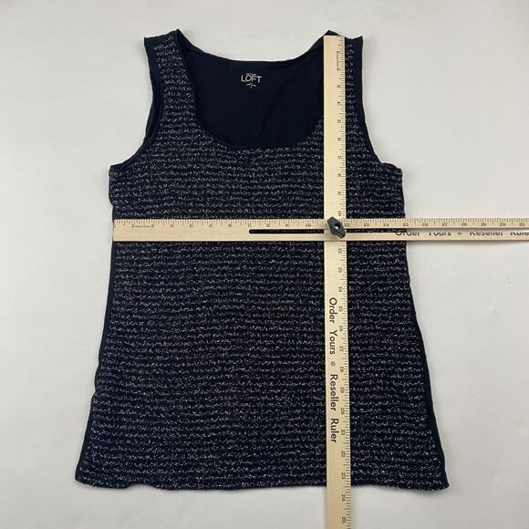 Ann Taylor LOFT Black Silver Metallic Knit Tinsel Striped Blouse Tank Top Sz S - Picture 2 of 8